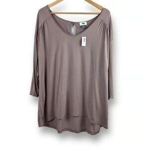 Old Navy Womens Tan 3/4 Sleeve Cutout Back Scoopneck Blouse Top Tunic 2XL NWT